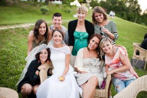 Bride's girlfriends smiling in group